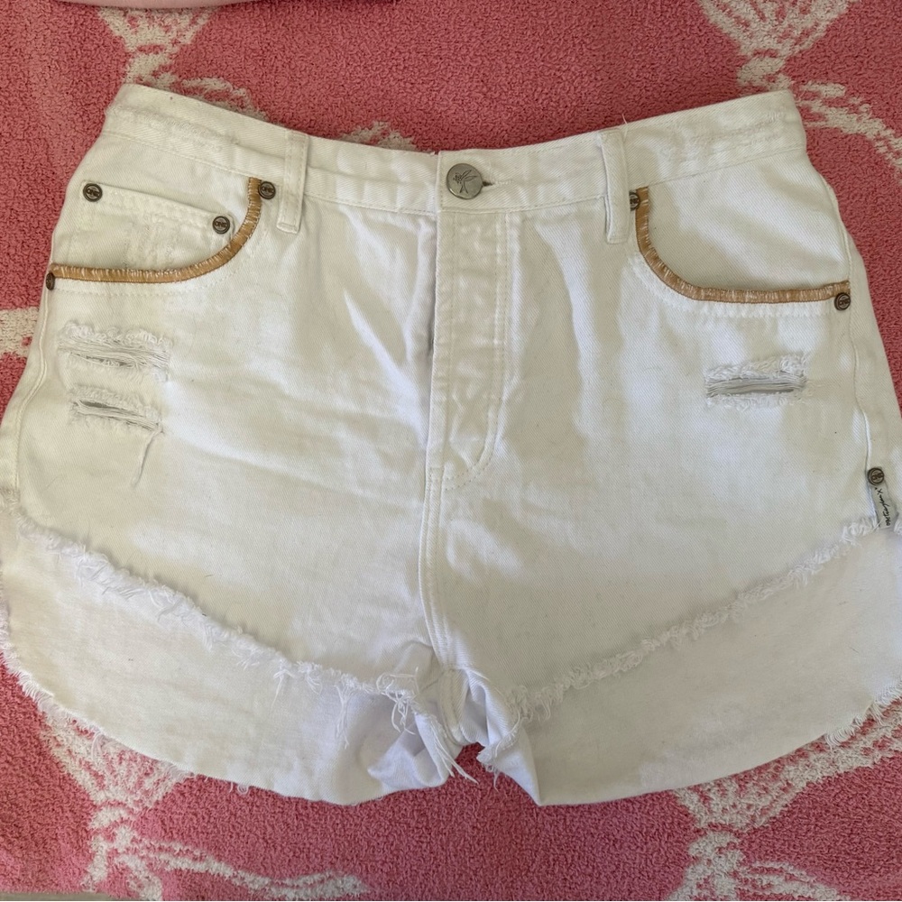 One Teaspoon White Jean Shorts Distressed Cut-Off